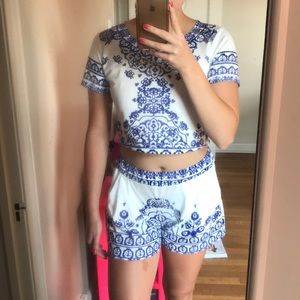 Adorable white and blue patterned set!